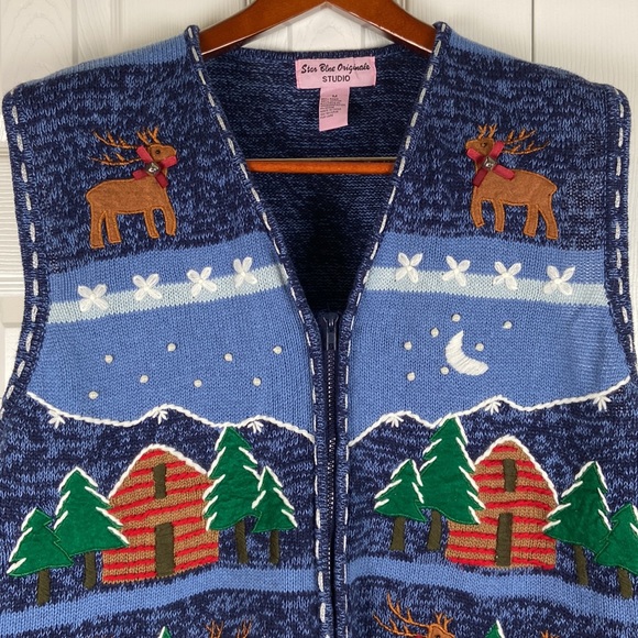 Star Blue Originals ugly Christmas sweater vest Womens M - Picture 2 of 7